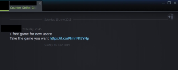 Phishing message in Steam chat